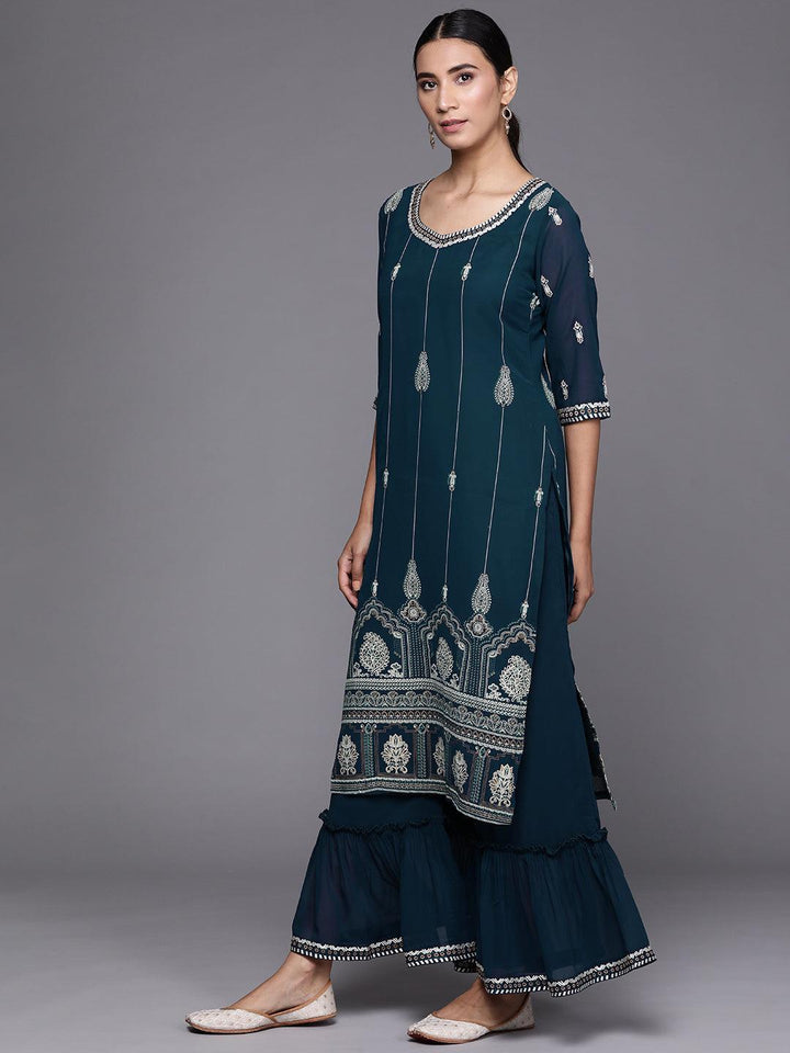 Teal Printed Georgette Suit Set