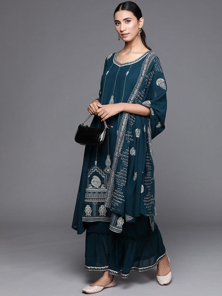 Teal Printed Georgette Suit Set