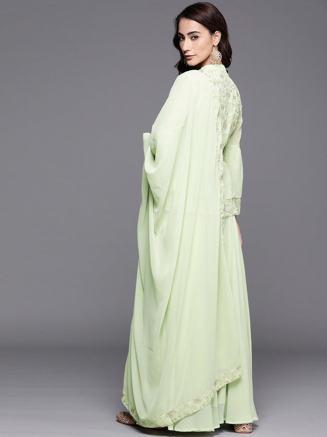 Green Embroidered Georgette Suit Set - ShopLibas