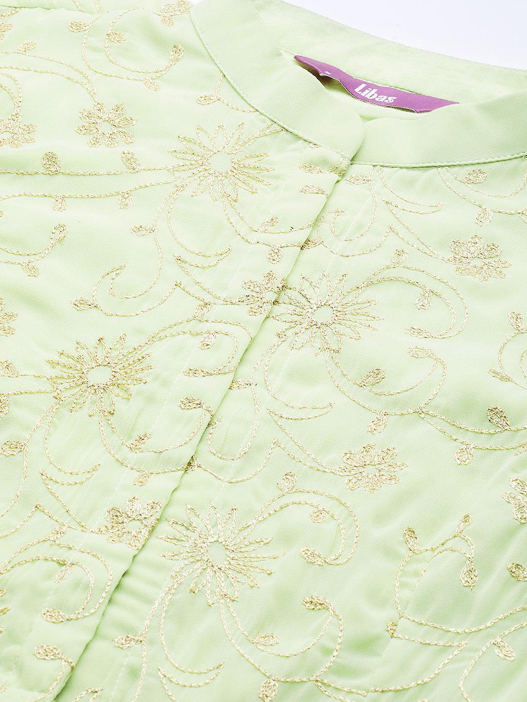 Green Embroidered Georgette Suit Set - ShopLibas