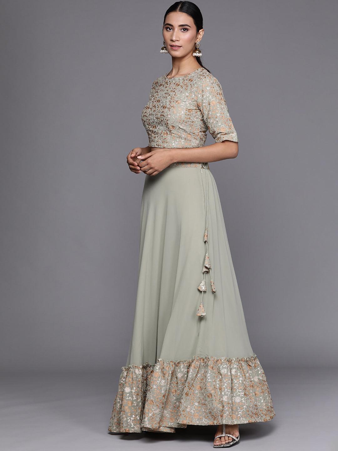 Sea Green Embroidered Georgette Lehenga Choli - ShopLibas
