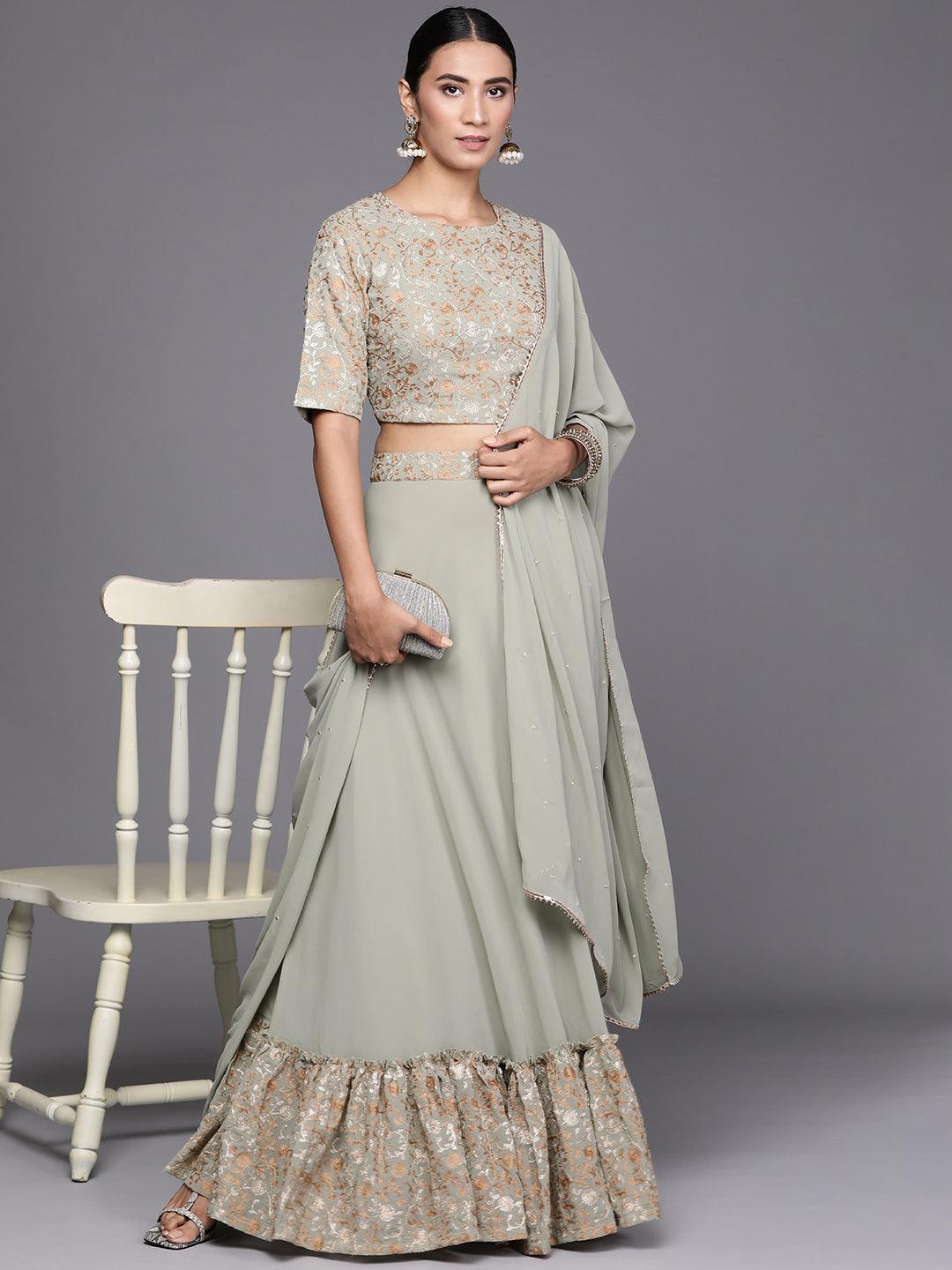 Sea Green Embroidered Georgette Lehenga Choli - ShopLibas