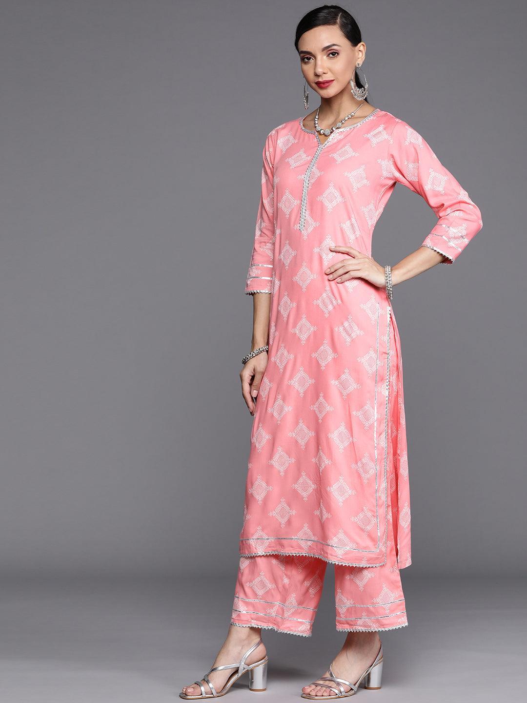 Pink Printed Viscose Rayon Suit Set - ShopLibas