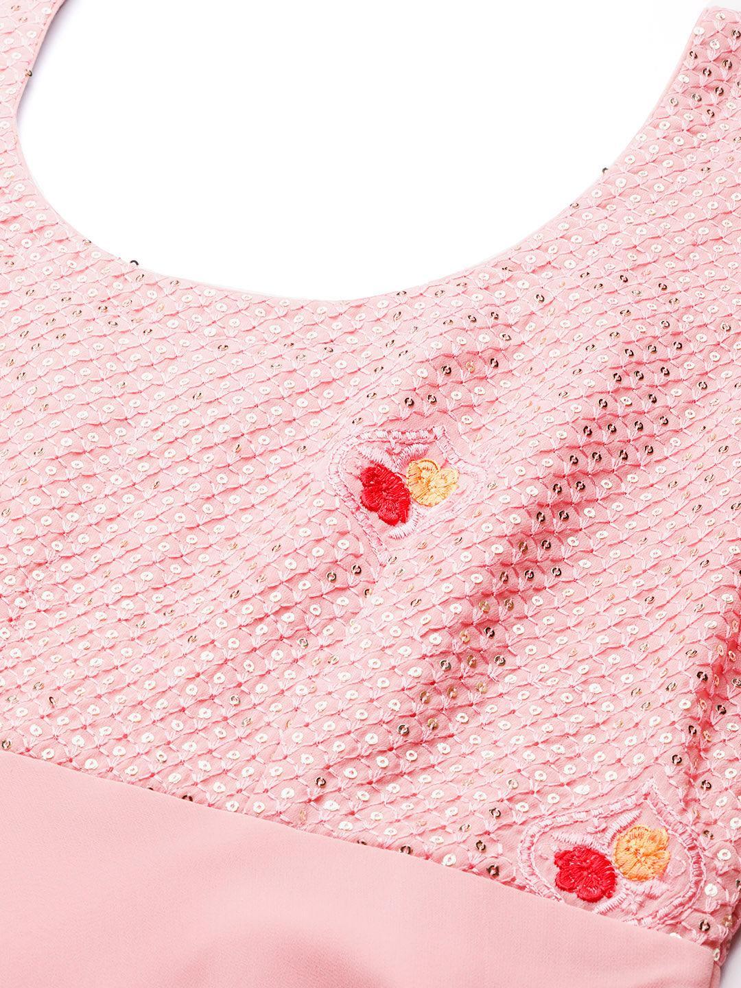 Pink Embroidered Georgette Dress With Dupatta - ShopLibas