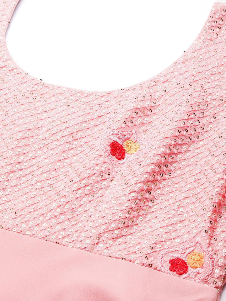 Pink Embroidered Georgette Dress With Dupatta