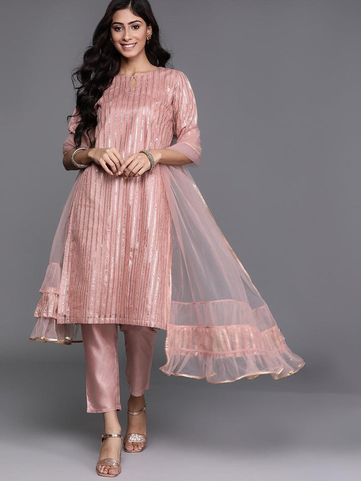 Pink Embroidered Net Suit Set