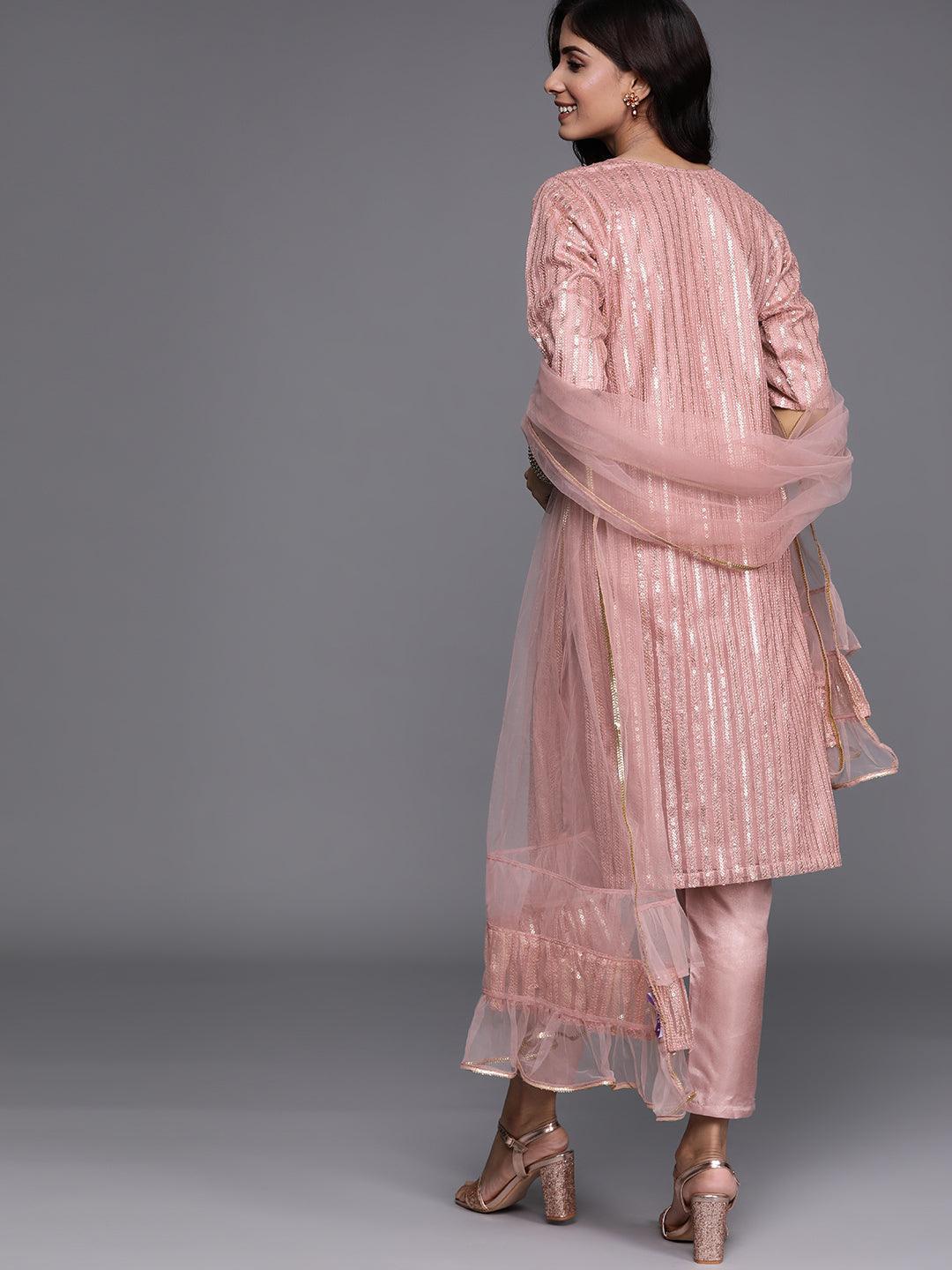 Pink Embroidered Net Suit Set - ShopLibas