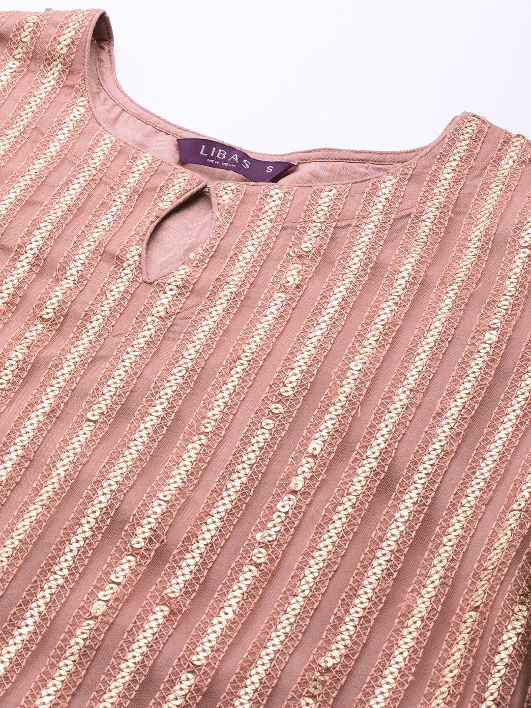 Pink Embroidered Net Suit Set - ShopLibas