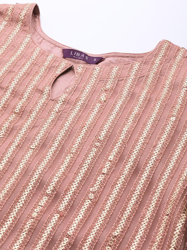 Pink Embroidered Net Suit Set