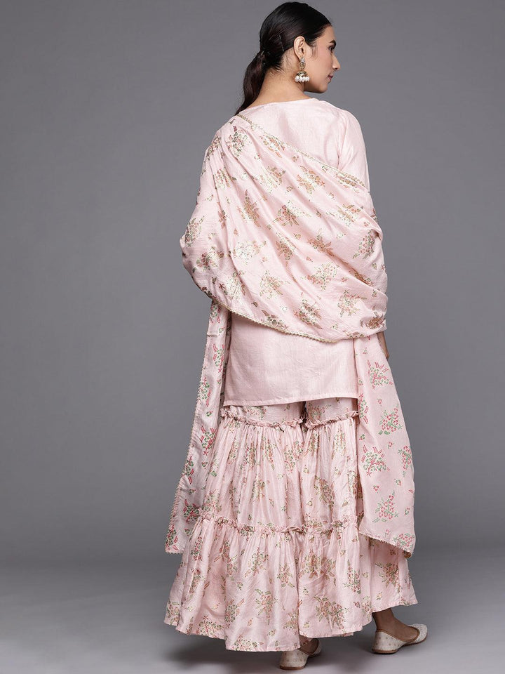 Pink Solid Silk Blend Suit Set