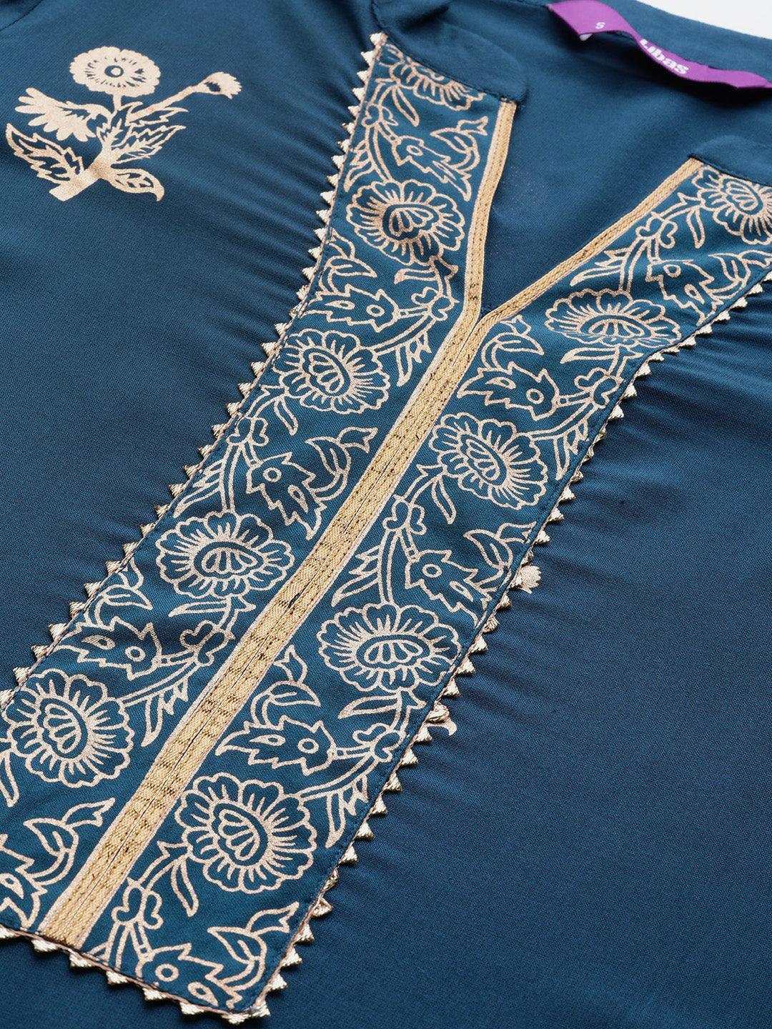 Blue Printed Viscose Rayon Suit Set - ShopLibas