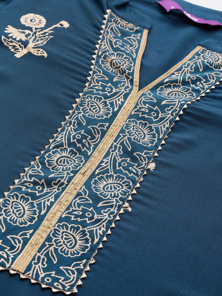 Blue Printed Viscose Rayon Suit Set