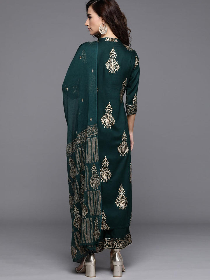 Green Printed Viscose Rayon Suit Set