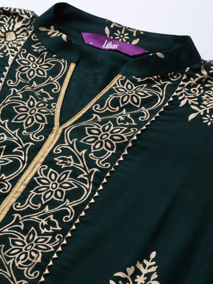 Green Printed Viscose Rayon Suit Set