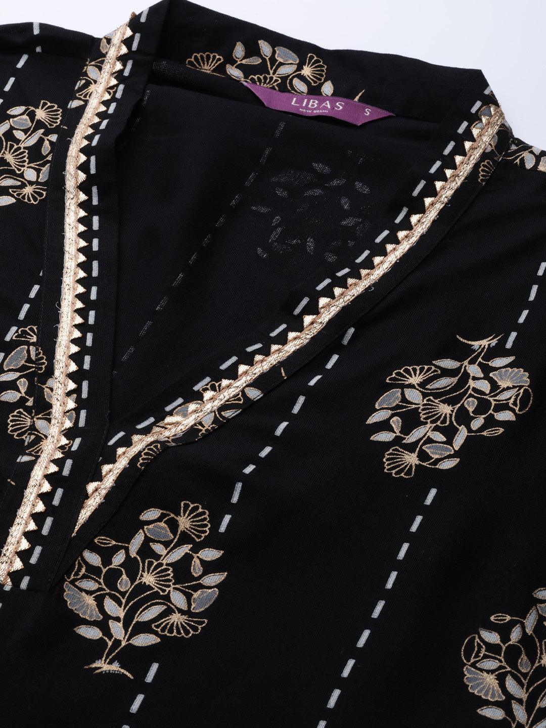 Black Printed Cotton Suit Set - ShopLibas