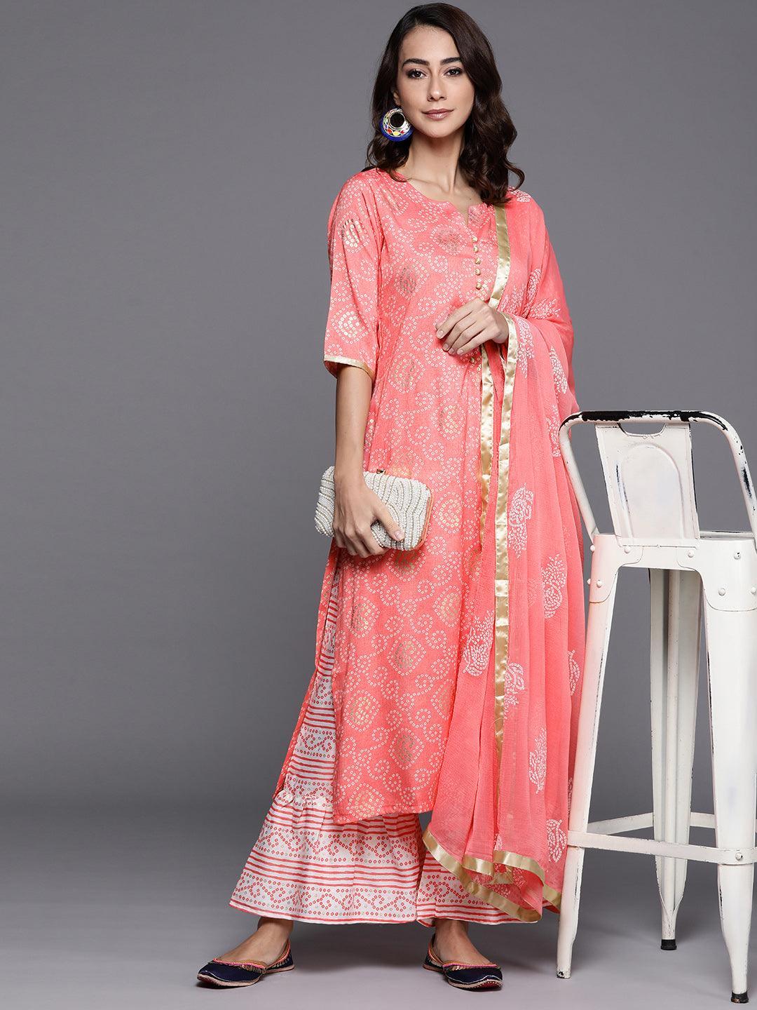 Pink Printed Viscose Rayon Suit Set - ShopLibas