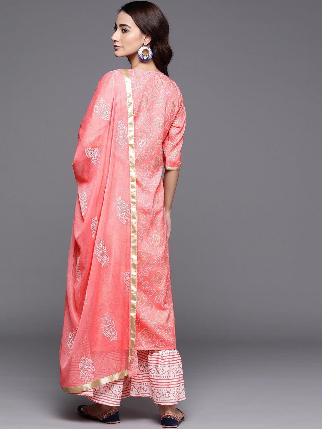 Pink Printed Viscose Rayon Suit Set - ShopLibas