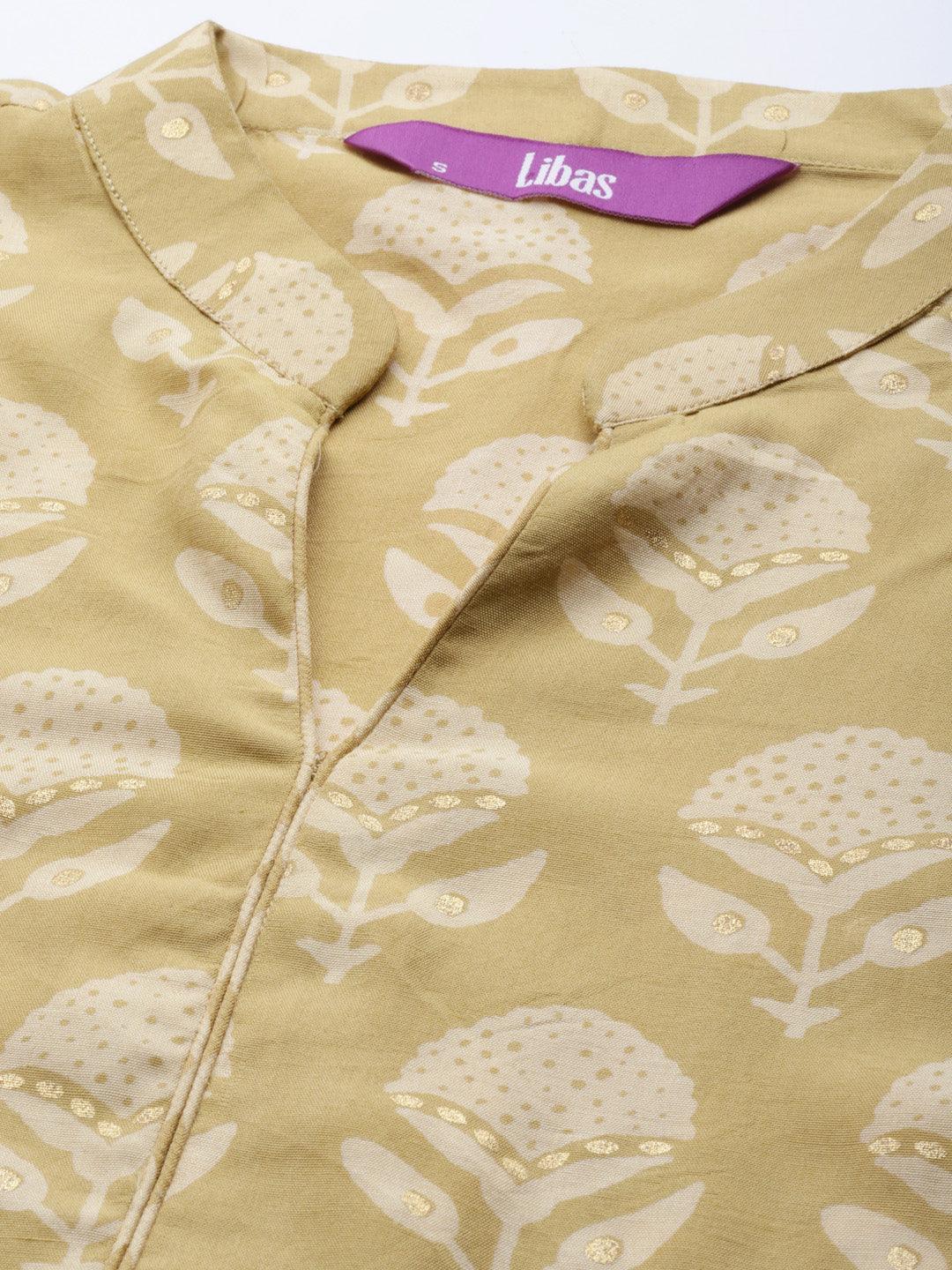 Yellow Printed Silk Blend Suit Set - ShopLibas