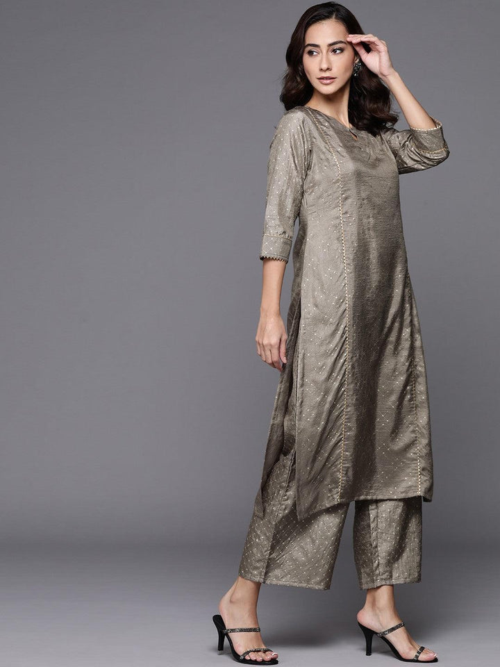 Grey Printed Silk Blend Suit Set