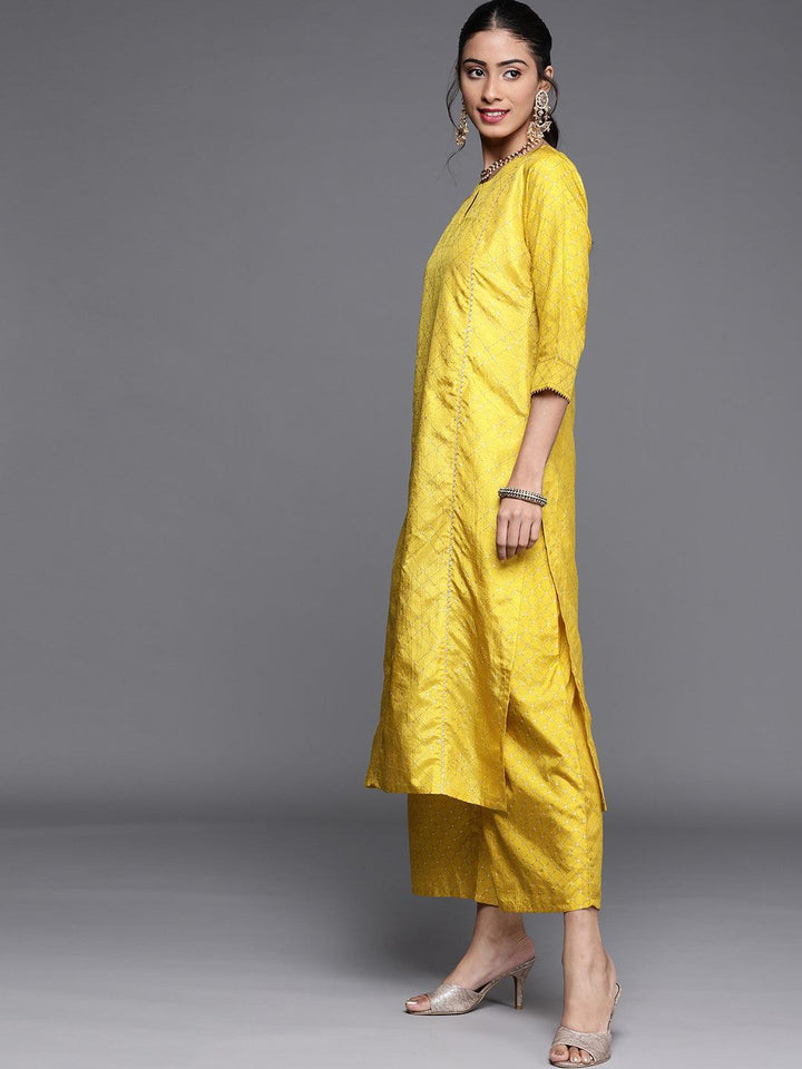 Yellow Printed Silk Blend Suit Set