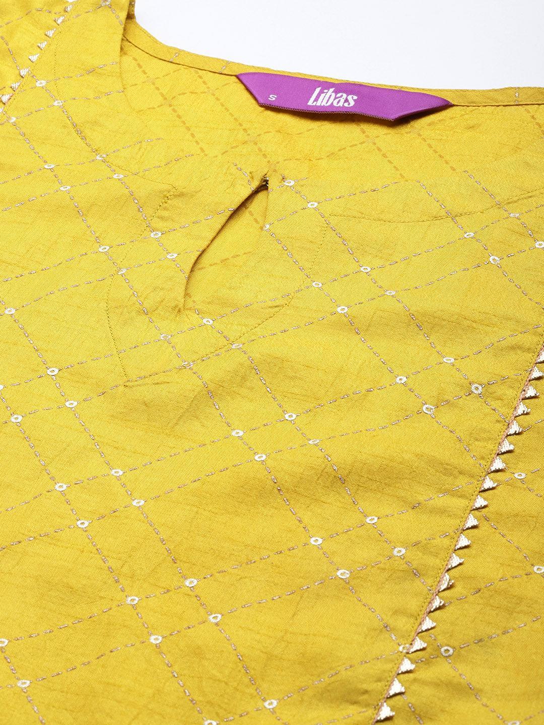 Yellow Printed Silk Blend Suit Set - ShopLibas