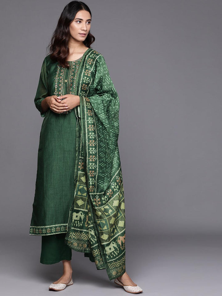 Green Embroidered Chanderi Silk Suit Set