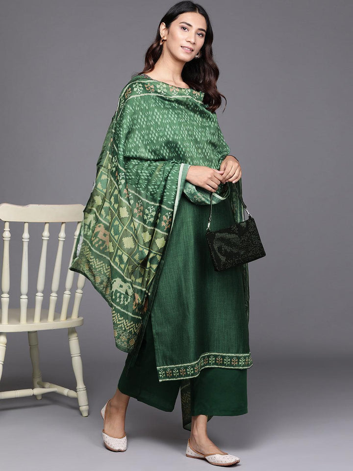Green Embroidered Chanderi Silk Suit Set