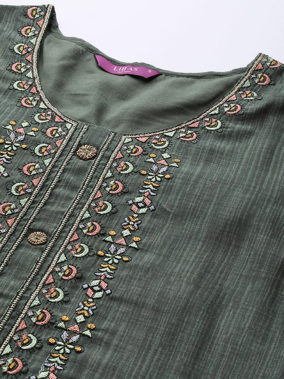 Green Embroidered Chanderi Silk Suit Set - ShopLibas