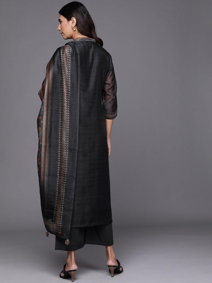 Black Solid Silk Blend Suit Set