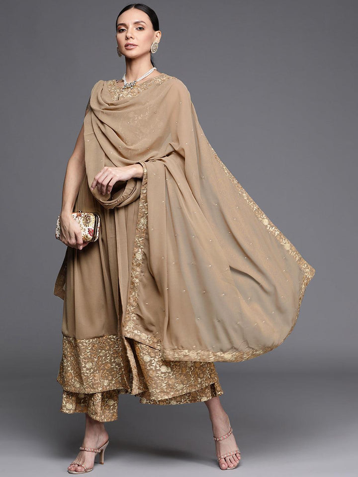 Beige Embroidered Georgette Suit Set