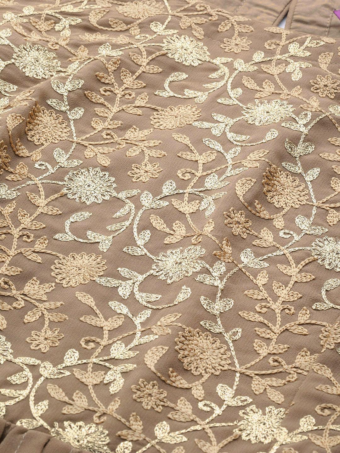 Beige Embroidered Georgette Suit Set - ShopLibas