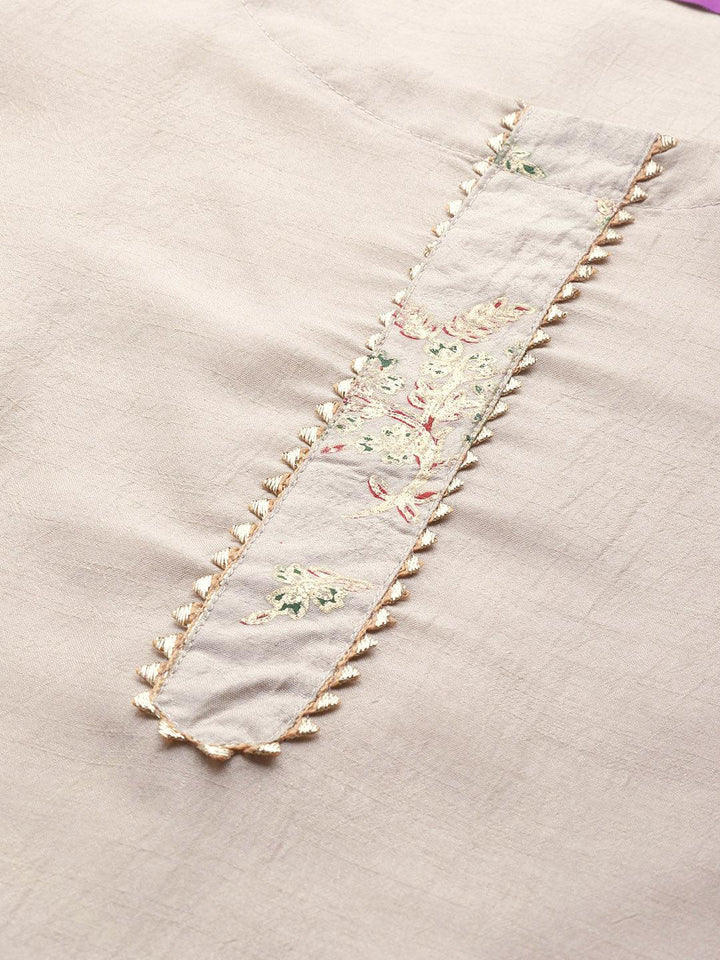 Beige Solid Silk Blend Suit Set