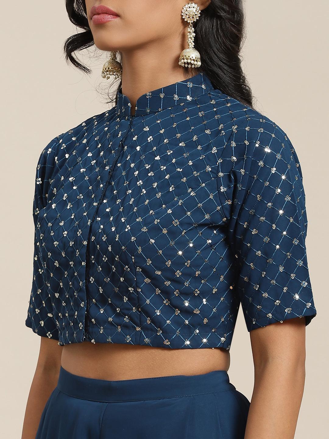 Blue Embellished Georgette Dhoti Saree - ShopLibas