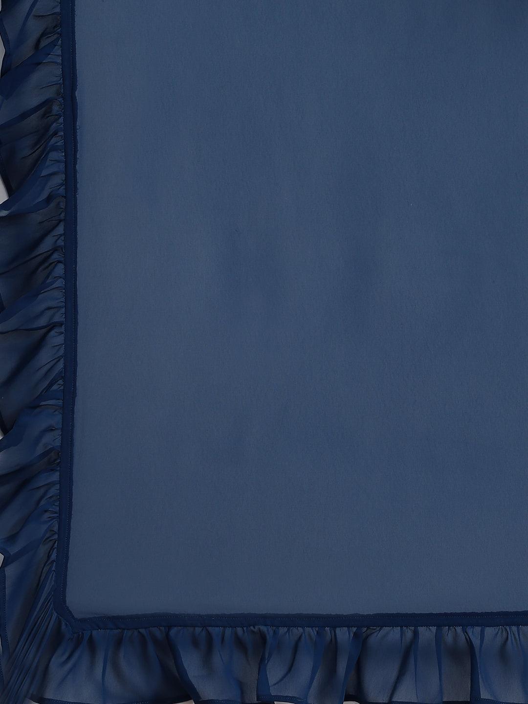 Blue Embellished Georgette Dhoti Saree - ShopLibas