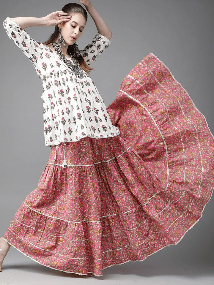 White Printed Cotton Suit Set