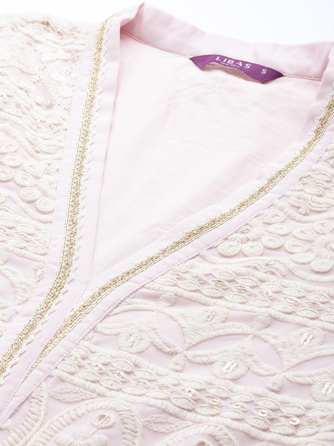 Pink Embroidered Georgette Suit Set - ShopLibas