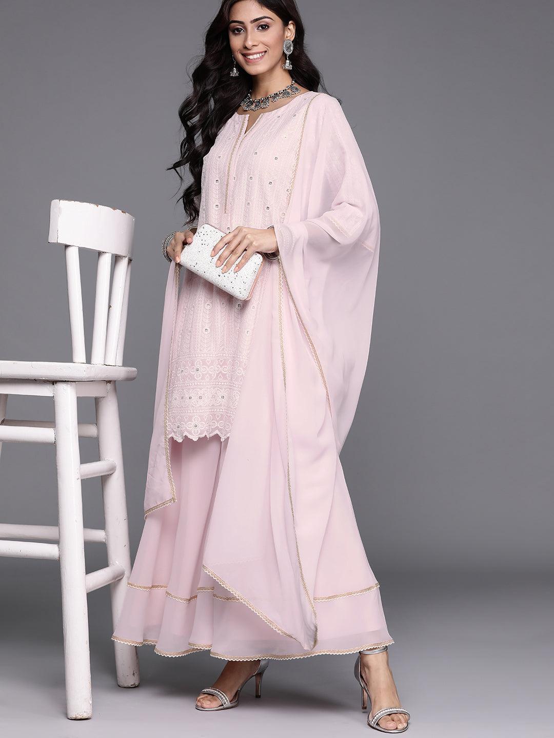 Pink Embroidered Georgette Suit Set - ShopLibas