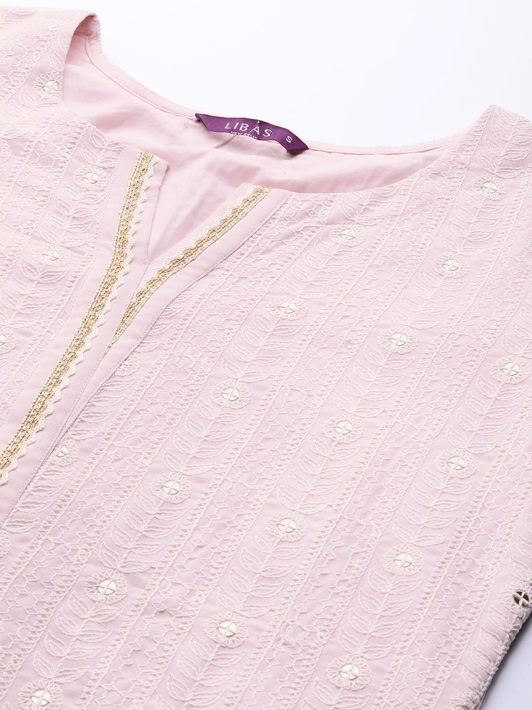 Pink Embroidered Georgette Suit Set - ShopLibas