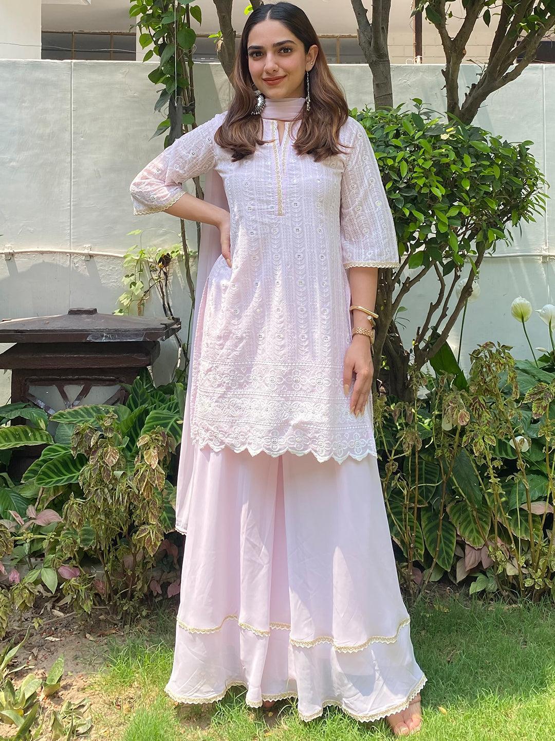 Pink Embroidered Georgette Suit Set - ShopLibas