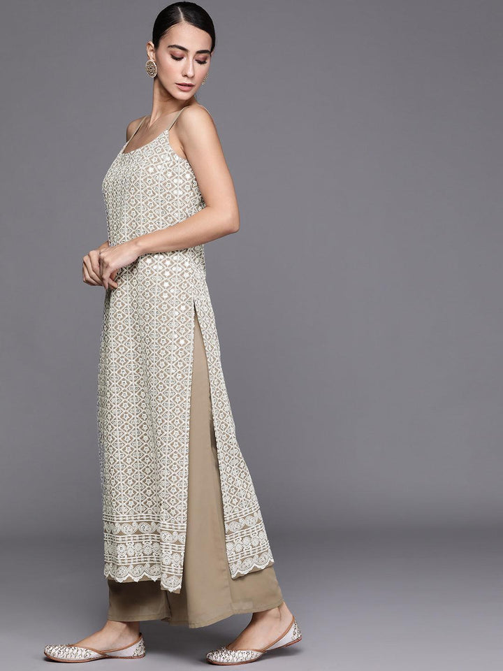 Brown Embroidered Georgette Suit Set