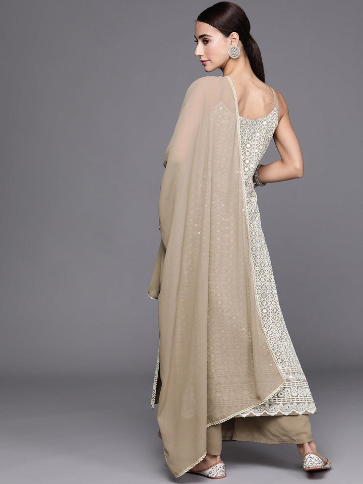 Brown Embroidered Georgette Suit Set