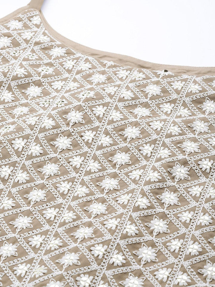 Brown Embroidered Georgette Suit Set