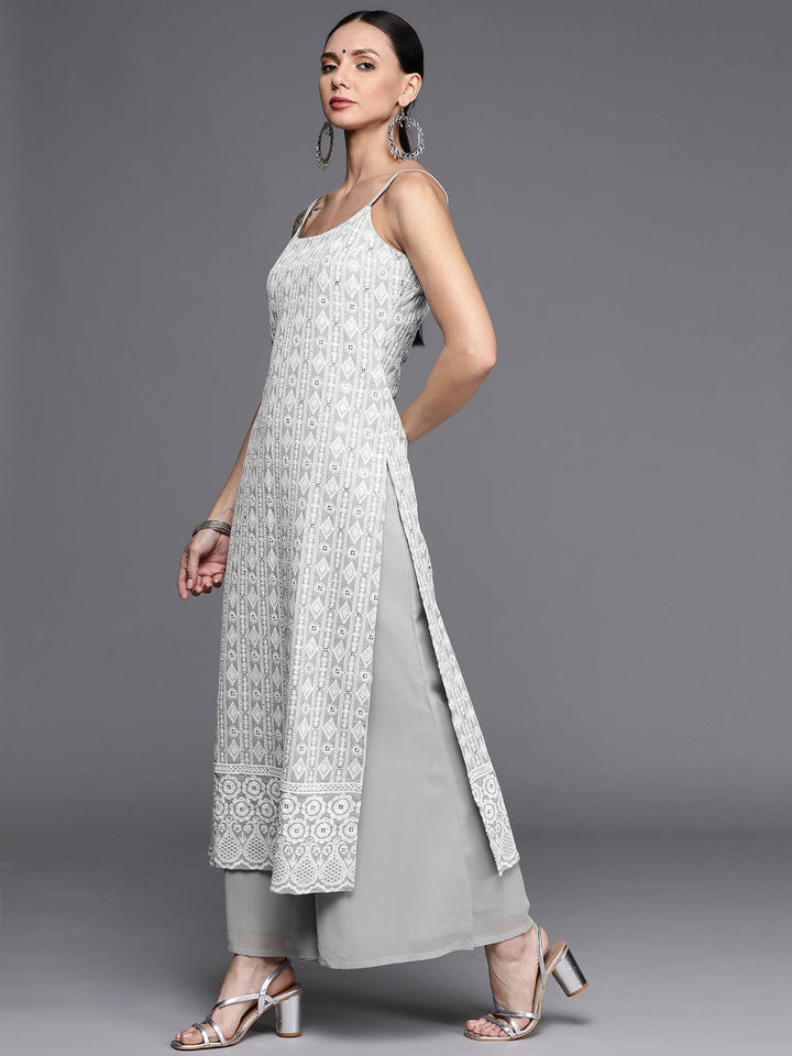 Grey Embroidered Georgette Suit Set