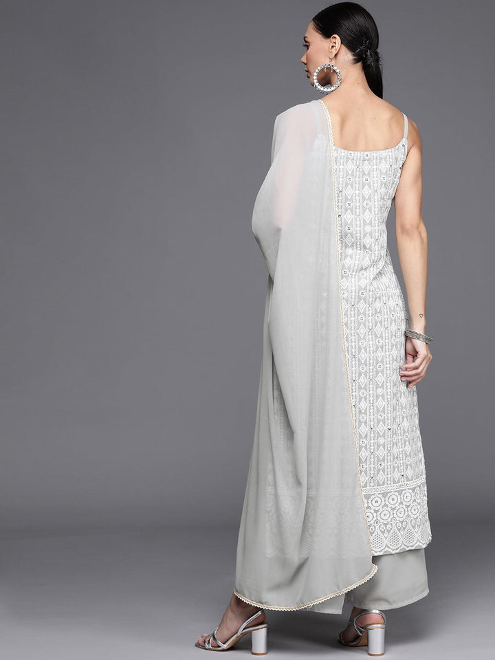 Grey Embroidered Georgette Suit Set