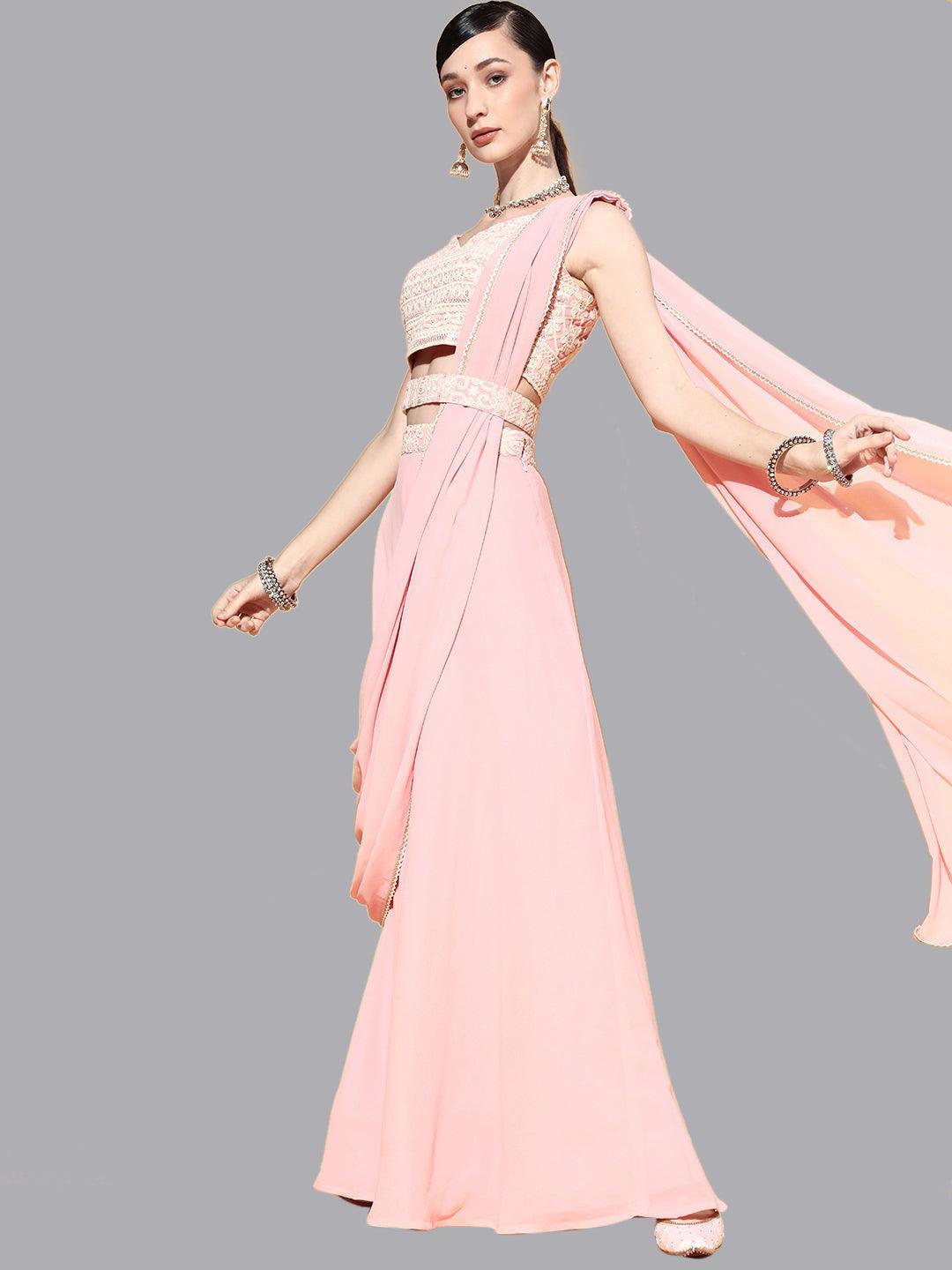 Pink Embroidered Georgette Lehenga Set - ShopLibas