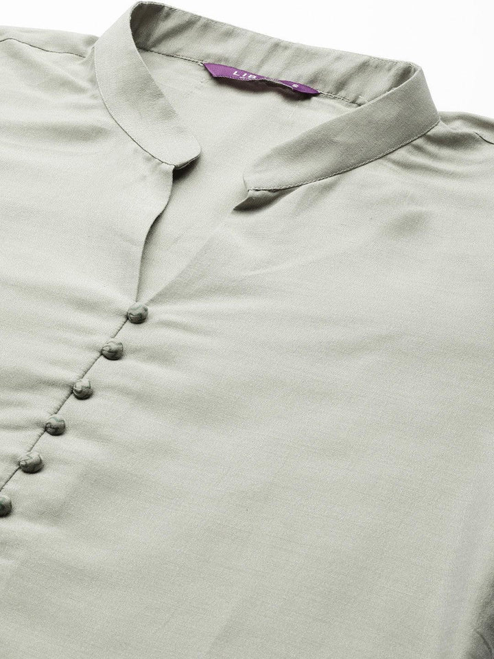 Green Solid Silk Blend Suit Set