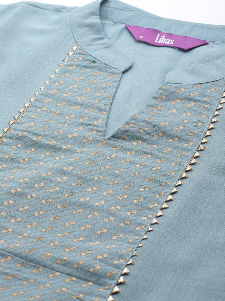 Grey Solid Silk Blend Suit Set