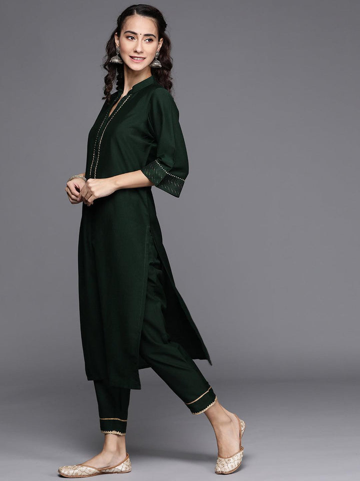 Green Solid Silk Blend Suit Set