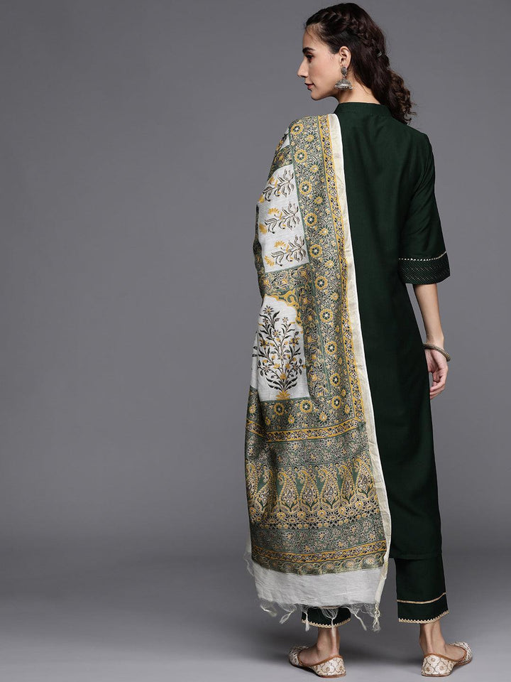 Green Solid Silk Blend Suit Set