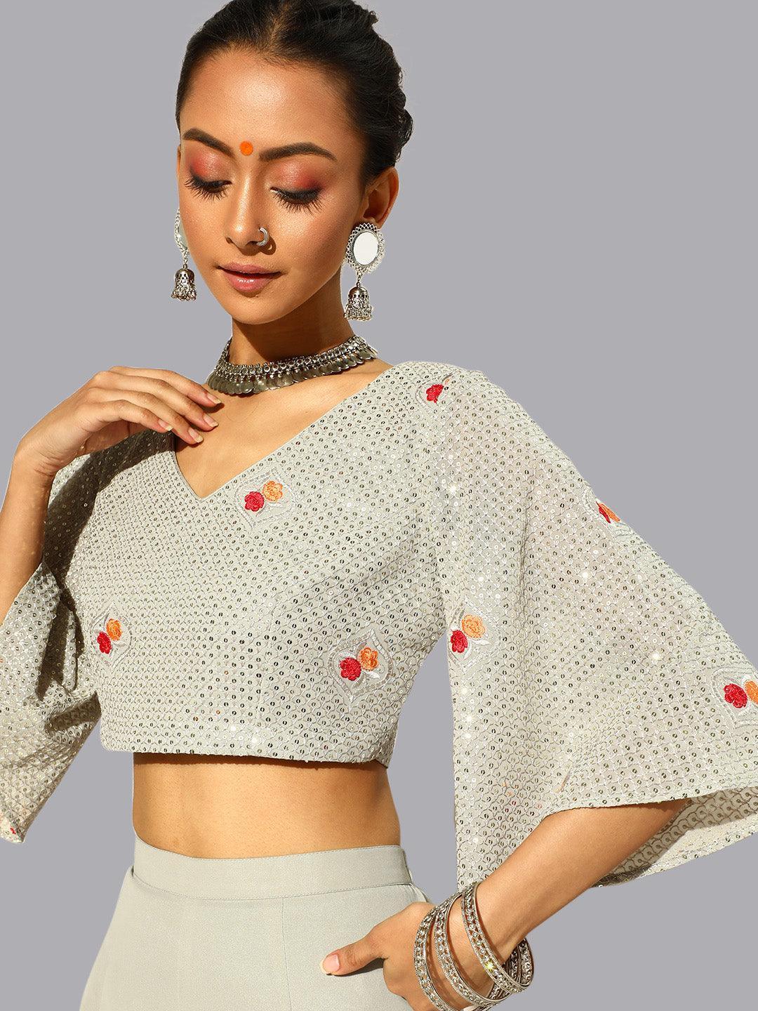 Grey Georgette Palazzo Saree - ShopLibas